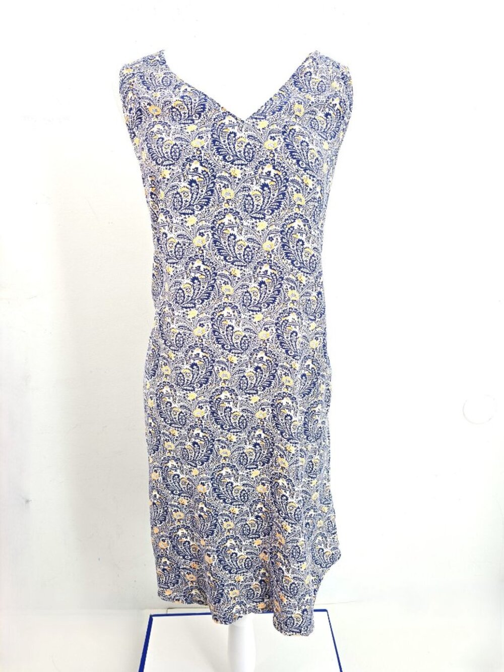 NWT GAP Navy Blue White Paisley Sleeveless Open Back Shift Dress Women M Tall